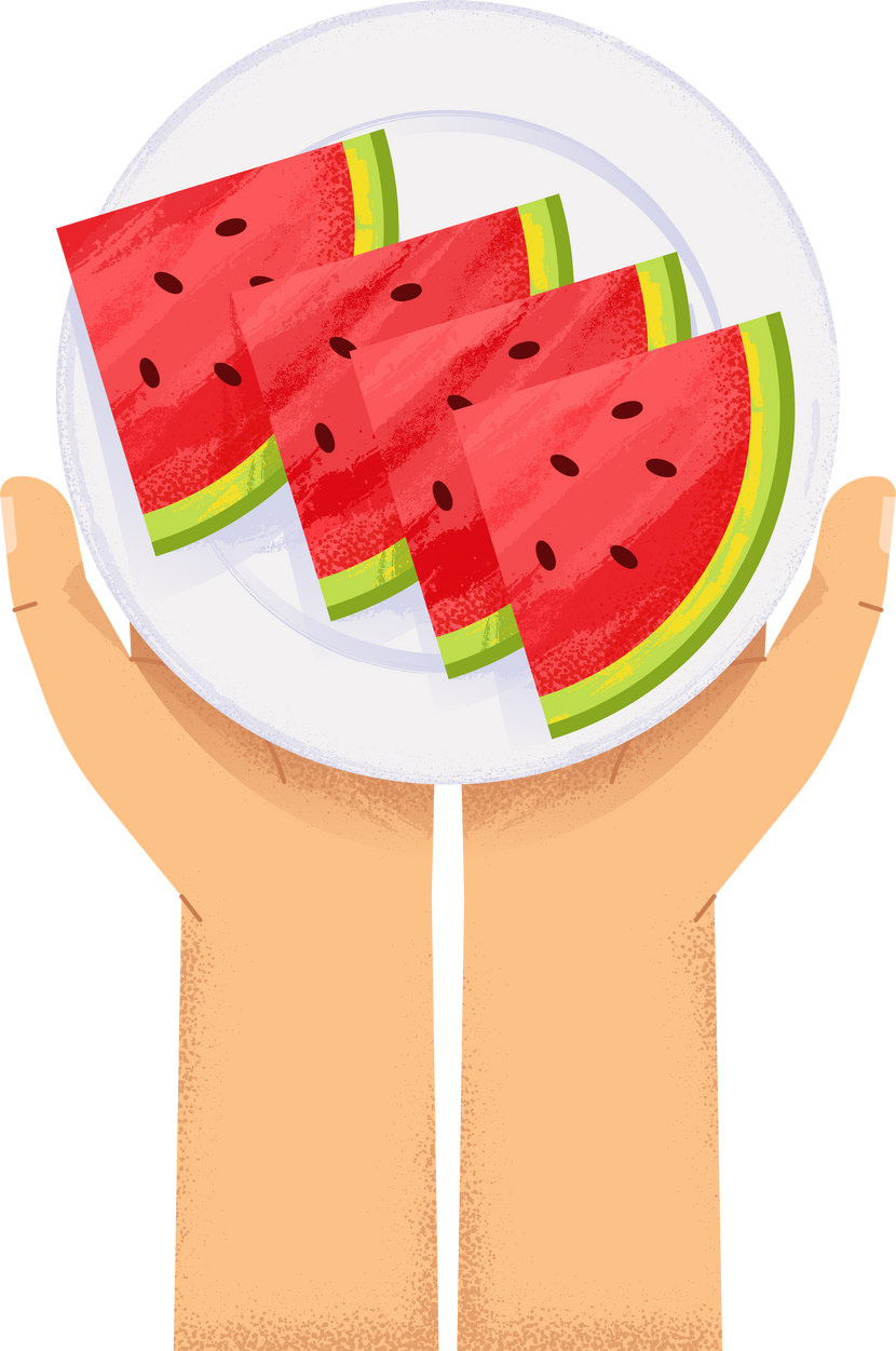 Textured Geometric Healthy Hand Holding A Plate Of Watermelon